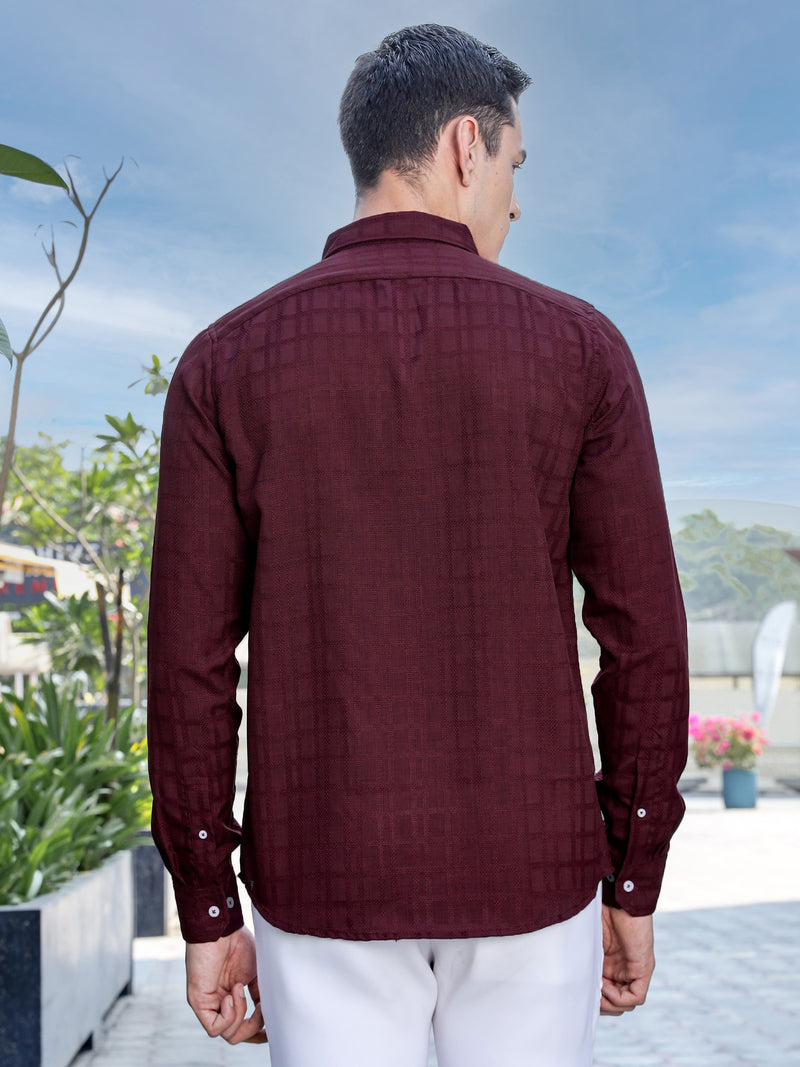 Thomas Scott Men Maroon Slim Fit Long Sleeves Button-Down Collar Woven Casual Shirt