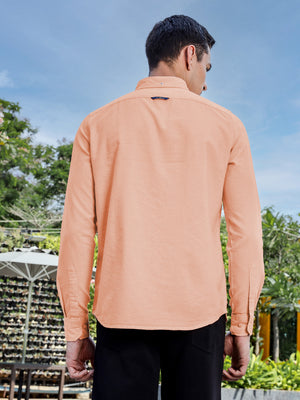 Orange Slim Fit Long Sleeves Button-Down Collar Solid Casual Shirt For Men