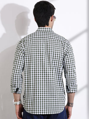 Thomas Scott Men Green Slim Fit Long Sleeve Gingham Checks Cotton Casual Shirt