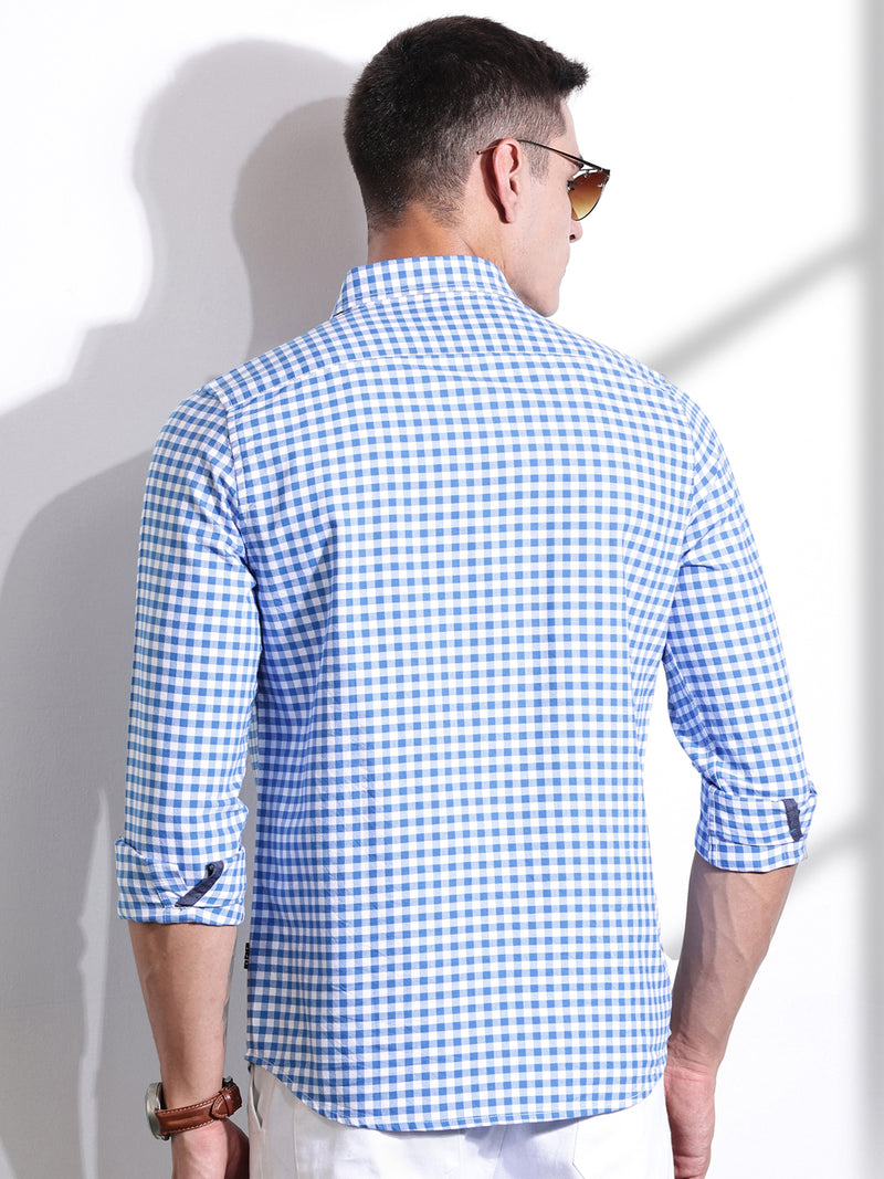 Thomas Scott Men Blue Slim Fit Long Sleeves Gingham Checks Woven Casual Shirt