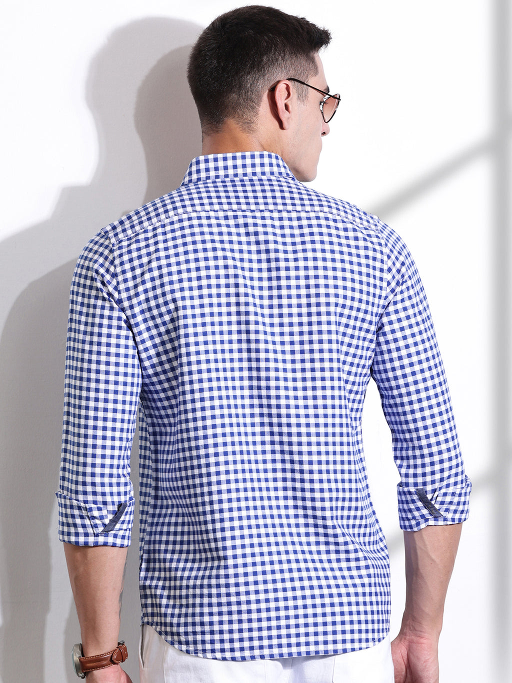 Thomas Scott Men RoyalBlue Slim Fit Long Sleeves Gingham Checks Woven Casual Shirt