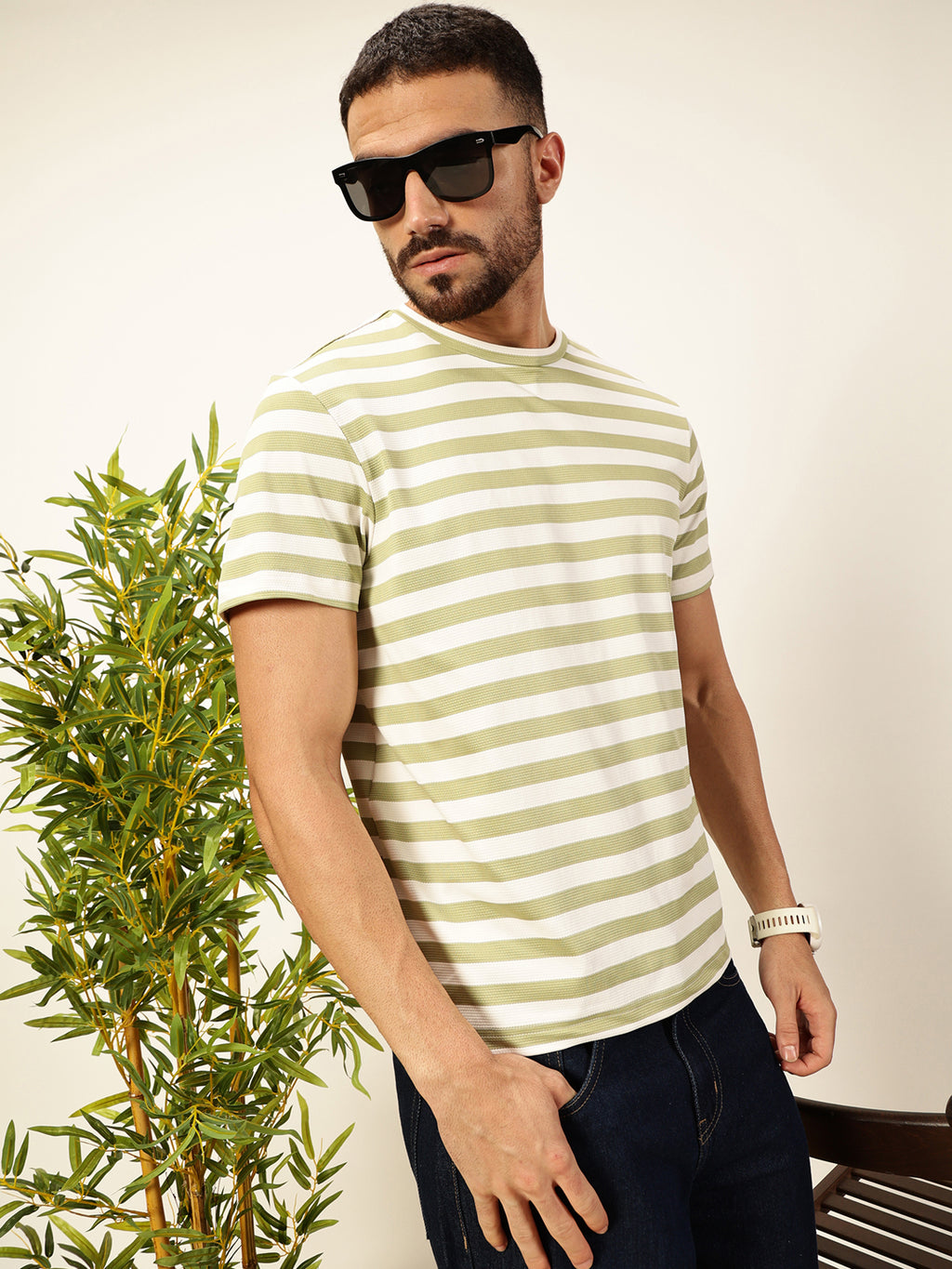 Thomas Scott Men Green Regular Fit Short Sleeves Round Neck Knitted T-shirt