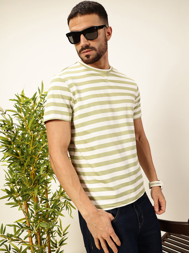 Thomas Scott Men Green Regular Fit Short Sleeves Round Neck Knitted T-shirt
