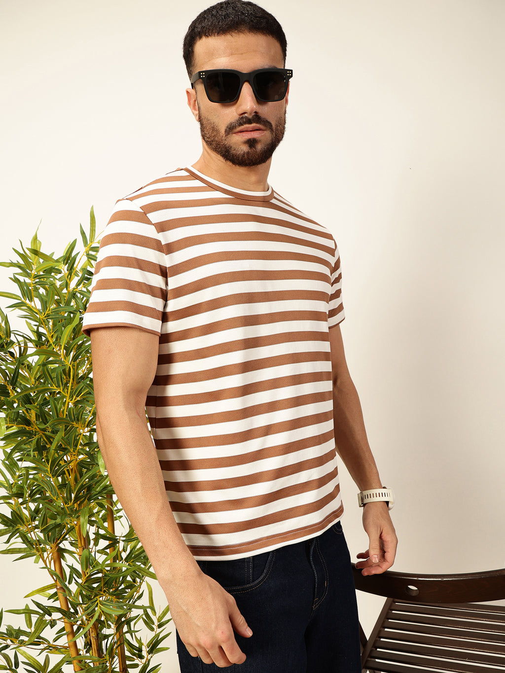 Thomas Scott Men Brown Regular Fit Short Sleeves Round Neck Knitted T-shirt