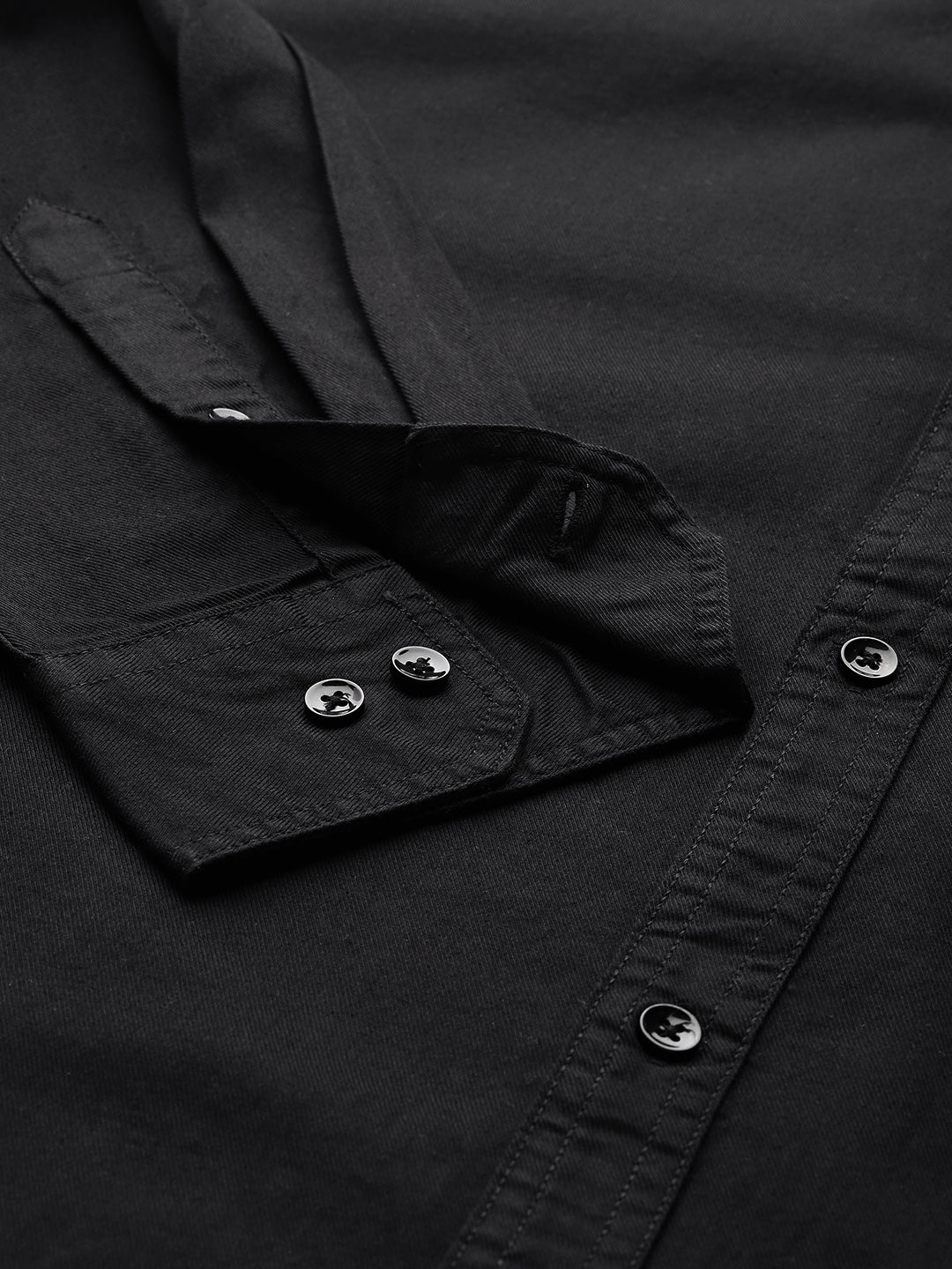 Thomas Scott Men Black Plus Size Regular Fit Long Sleeves Button-Down Collar Twill Shirt