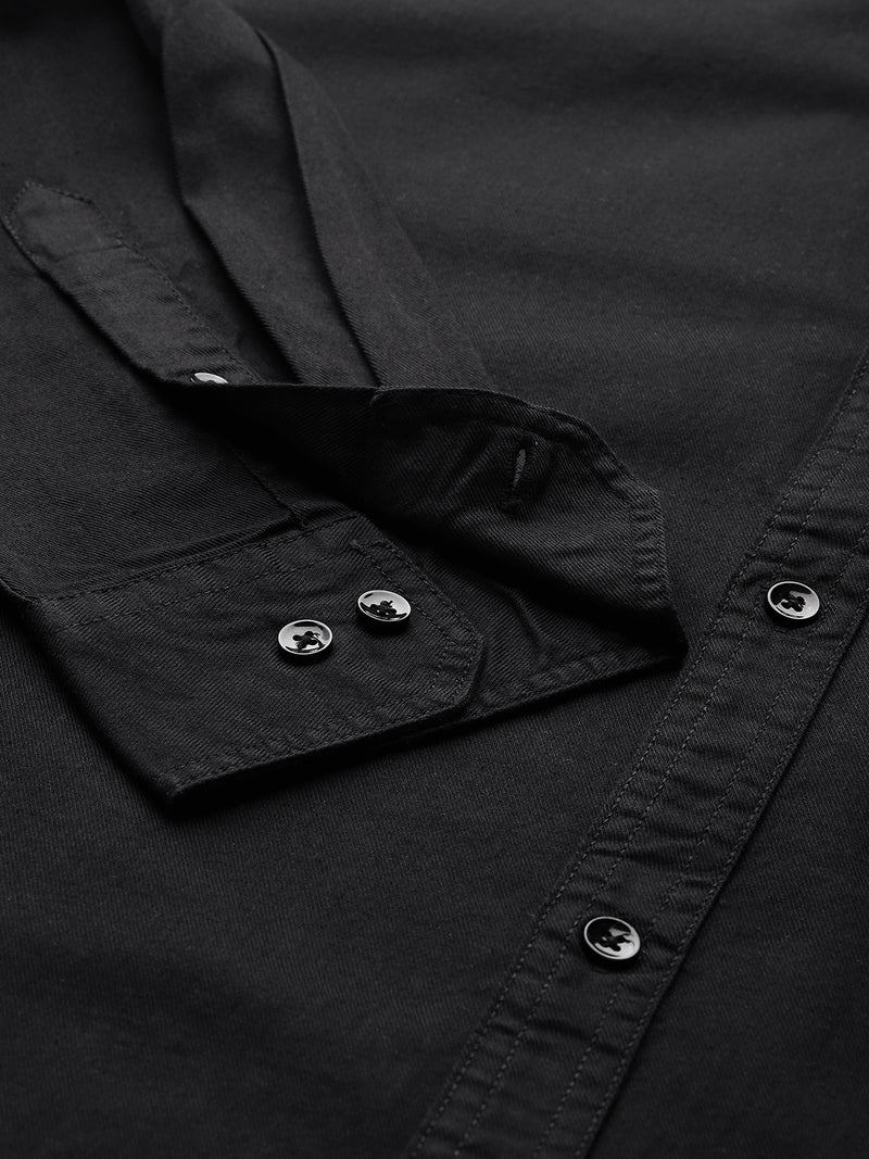 Thomas Scott Men Black Plus Size Regular Fit Long Sleeves Button-Down Collar Twill Shirt