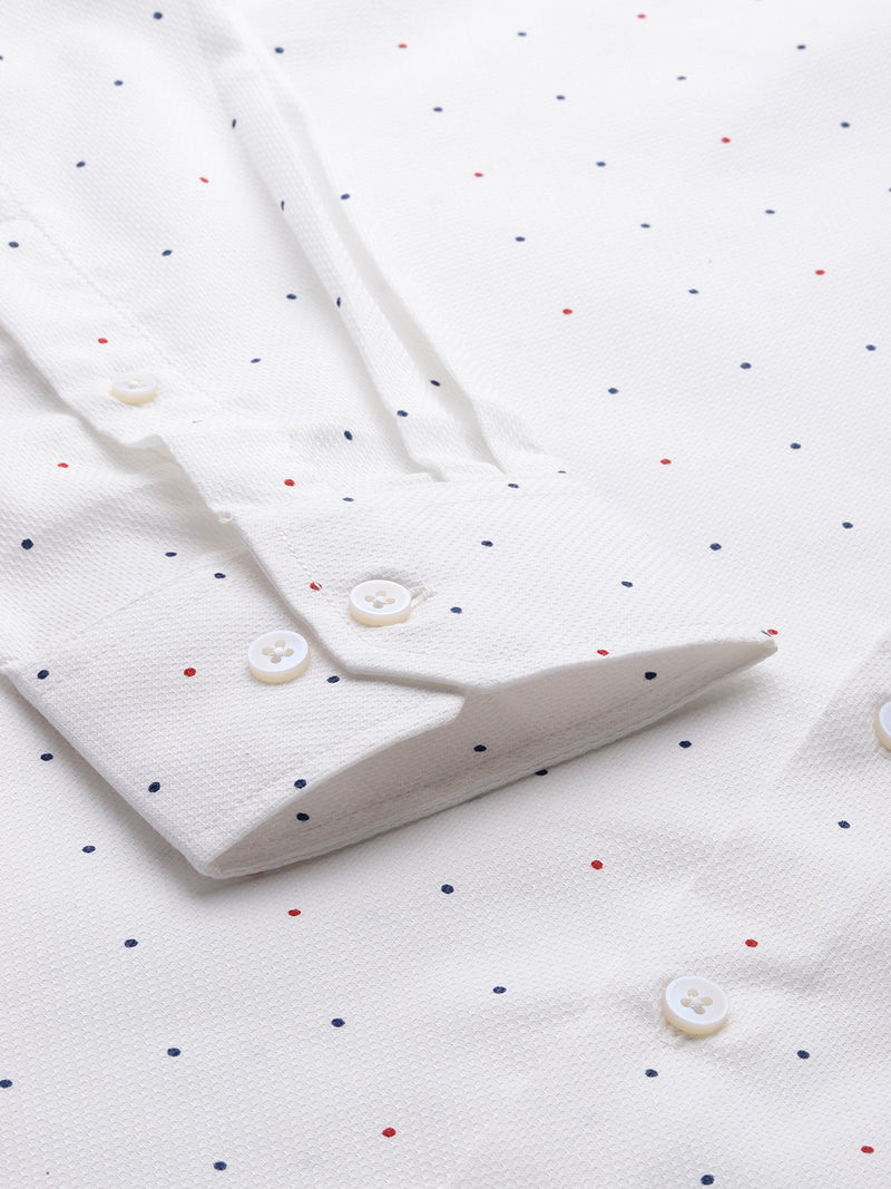 Thomas Scott Men White Plus Size Regular Fit Long Sleeves Polka Dots Printed Formal Shirt
