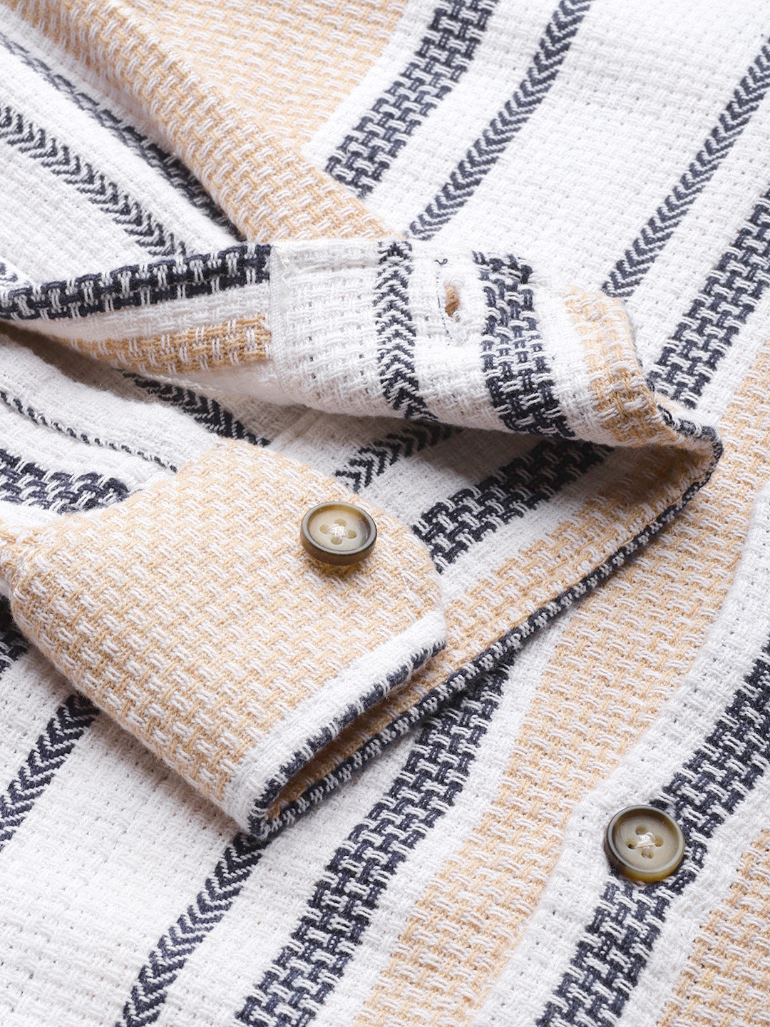 Thomas Scott Men White Plus Size Regular Fit Vertical Stripes Woven Shirt