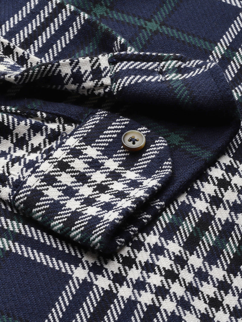 Thomas Scott Men NavyBlue Plus Size Regular Fit Tartan Checks Woven Shirt