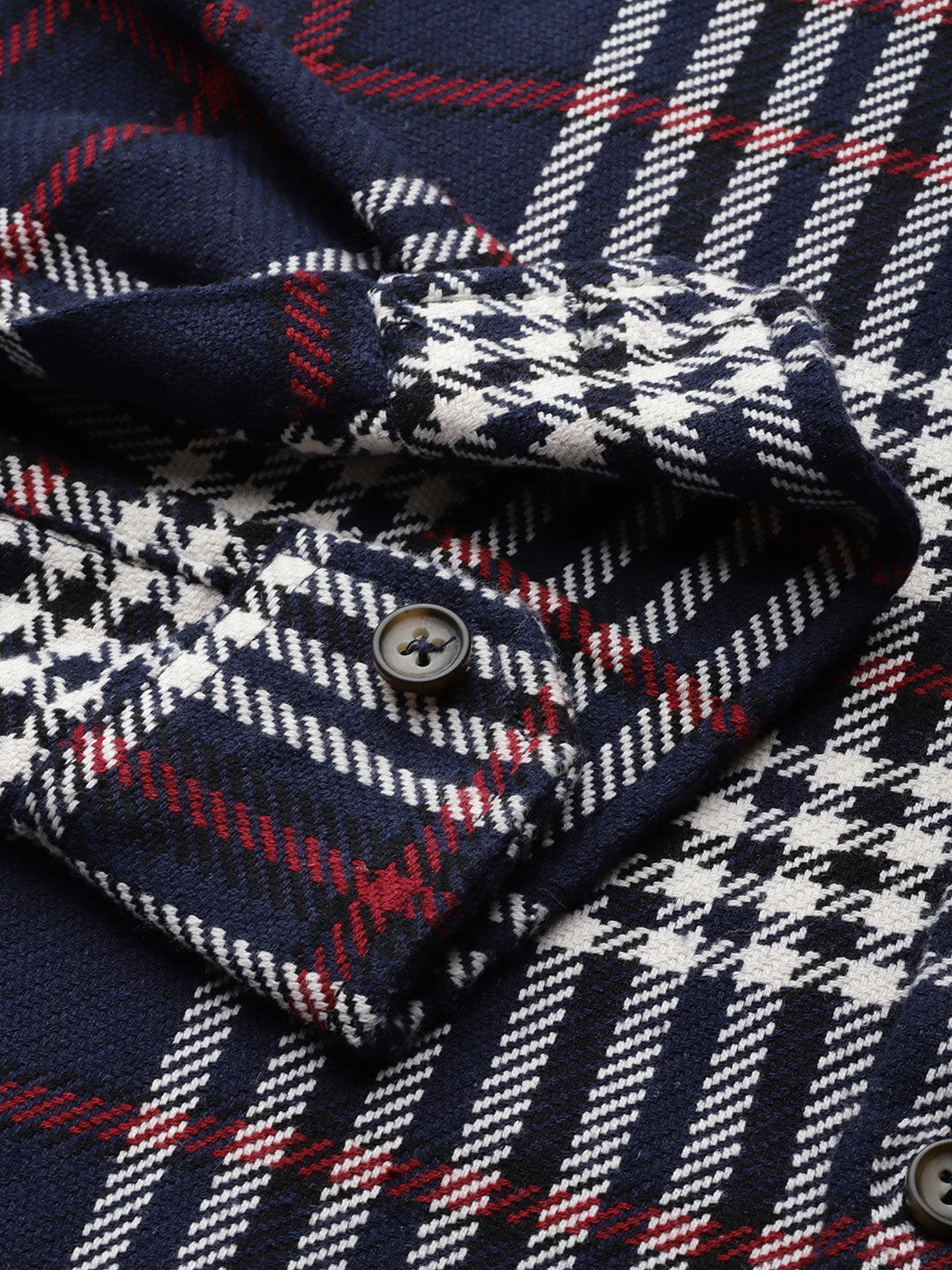 Thomas Scott Men NavyBlue Plus Size Regular Fit Tartan Checks Woven Shirt