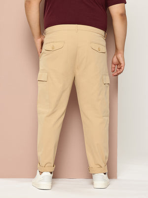 Thomas Scott Men Beige Plus Size Regular fit Mid-rise Cotton Woven Cargo Trouser