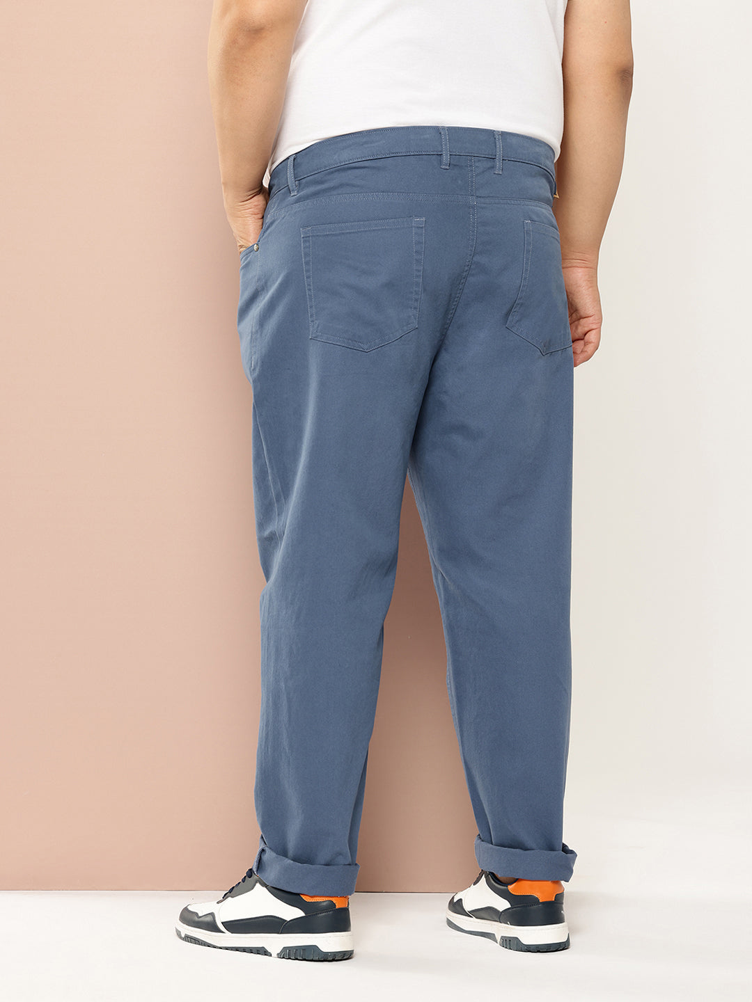 Thomas Scott Men Blue Plus Size Regular fit Mid-rise Cotton Woven Chino Trouser