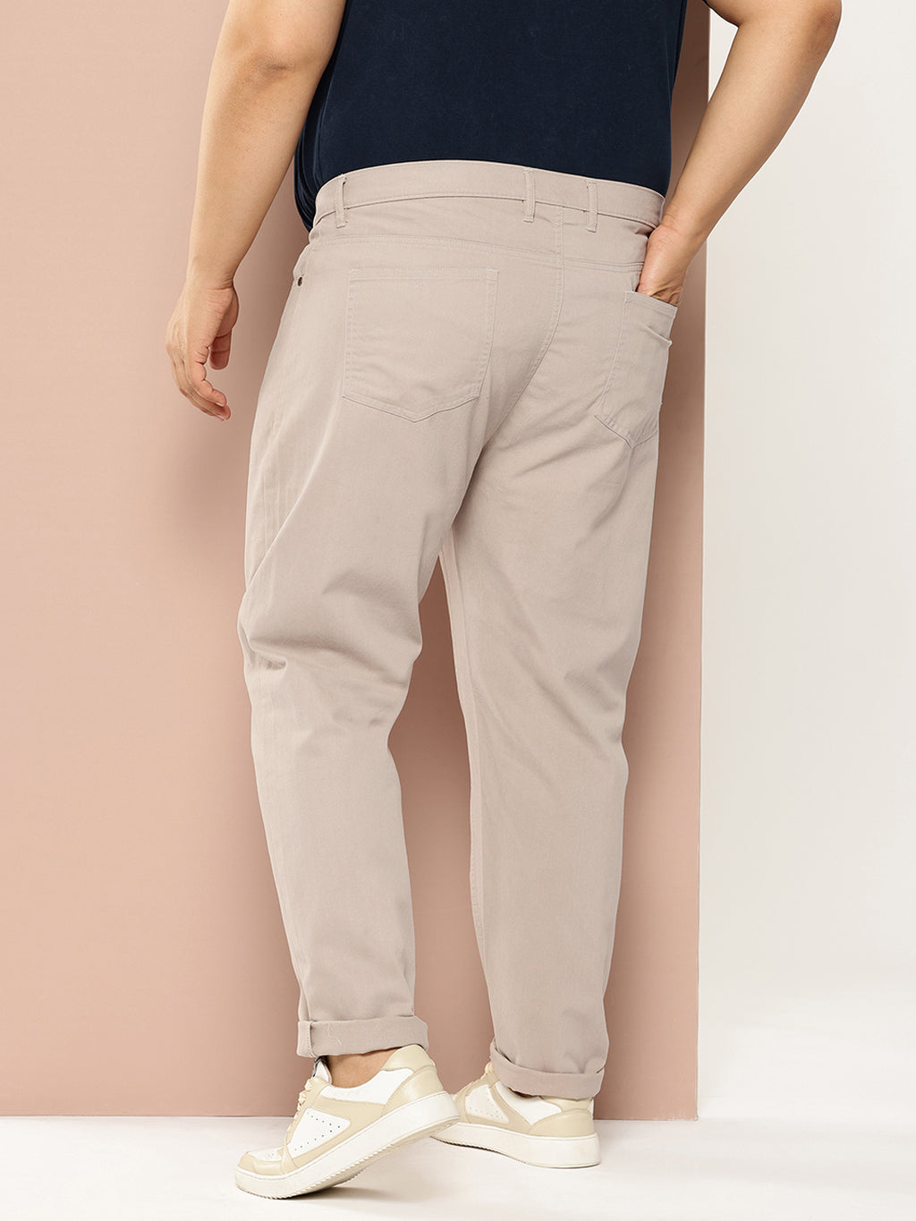 Thomas Scott Men DarkGrey Plus Size Regular fit Mid-rise Cotton Woven Chino Trouser