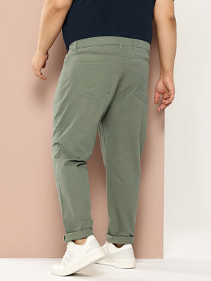 Olive Plus Size Regular fit Mid-rise Cotton Woven Chino Trouser For Men