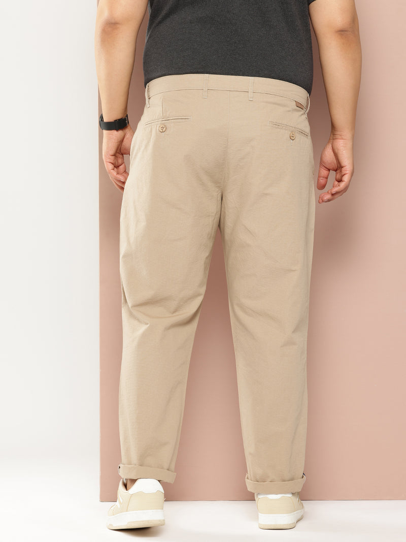 Thomas Scott Men Fawn Plus Size Regular Fit Mid-Rise Solid Woven Trousers