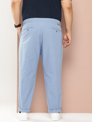 Thomas Scott Men MidBlue Plus Size Regular Fit Mid-Rise Solid Woven Trousers