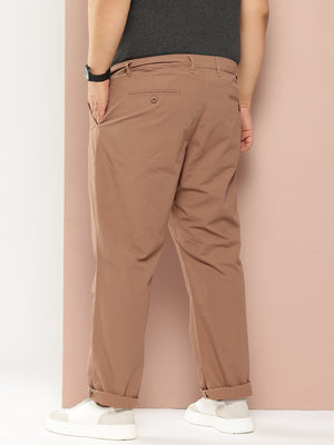 Thomas Scott Men Peach Plus Size Regular Fit Mid-Rise Solid Woven Trousers