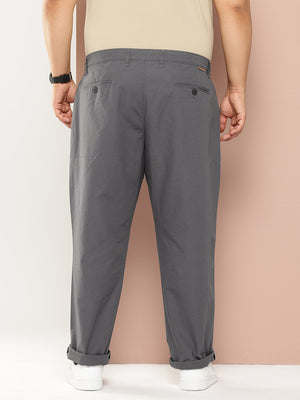 Thomas Scott Men SteelGrey Plus Size Regular Fit Mid-Rise Solid Woven Trousers