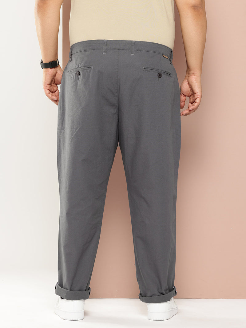 Thomas Scott Men SteelGrey Plus Size Regular Fit Mid-Rise Solid Woven Trousers