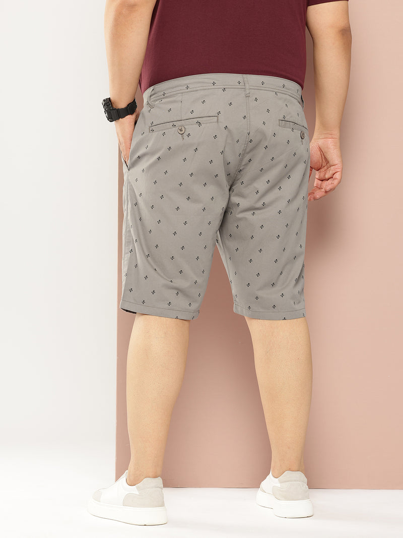 Thomas Scott Men Grey Plus Size Regular Fit Mid-Rise Mirco Ditsy Printed Woven Outdoor Shorts
