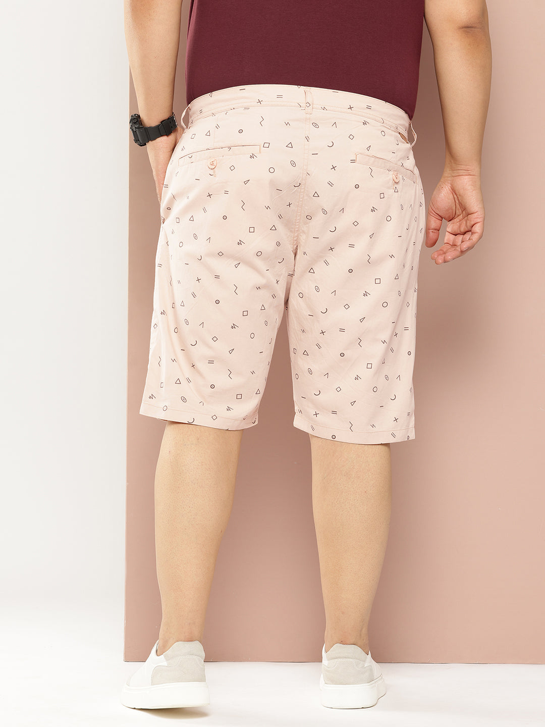 Thomas Scott Men Beige Plus Size Regular Fit Mid-Rise Geometric Print Woven Outdoor Shorts