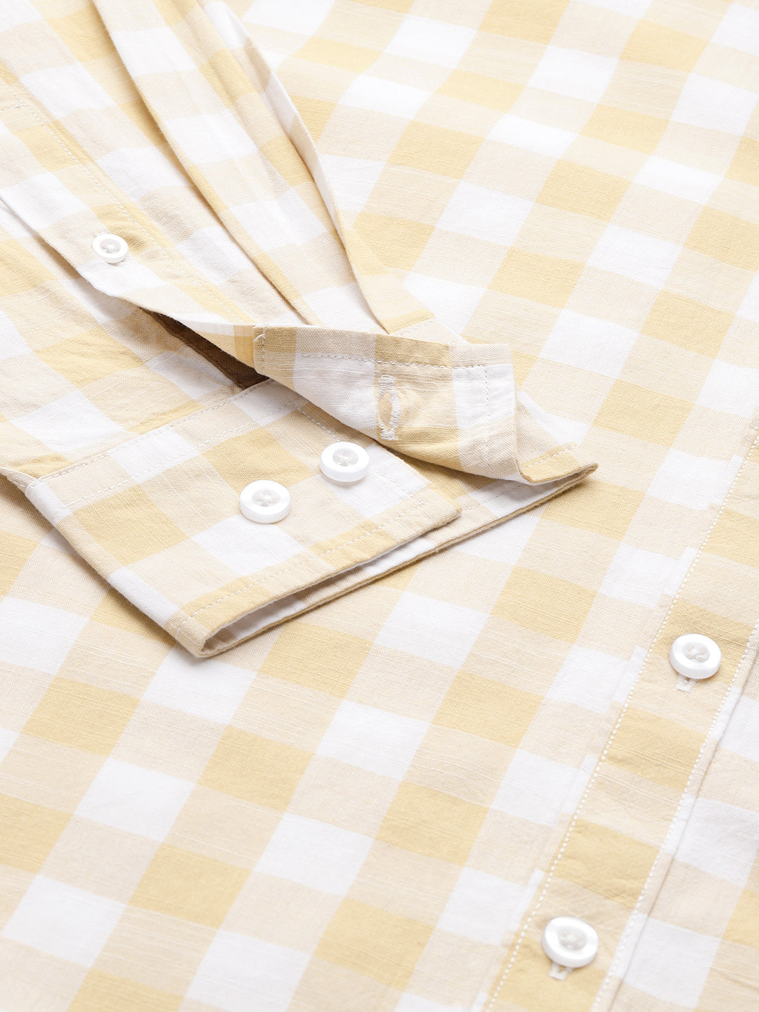 Thomas Scott Men Beige Plus Size Regular Fit Long Sleeves Tartan Checks Casual Shirt