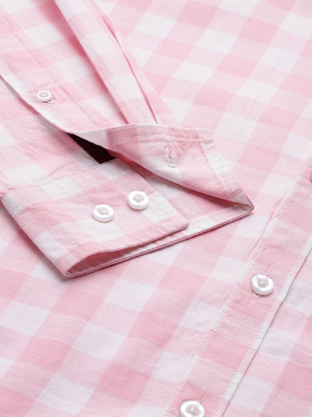 Thomas Scott Men Pink Plus Size Regular Fit Long Sleeves Tartan Checks Casual Shirt