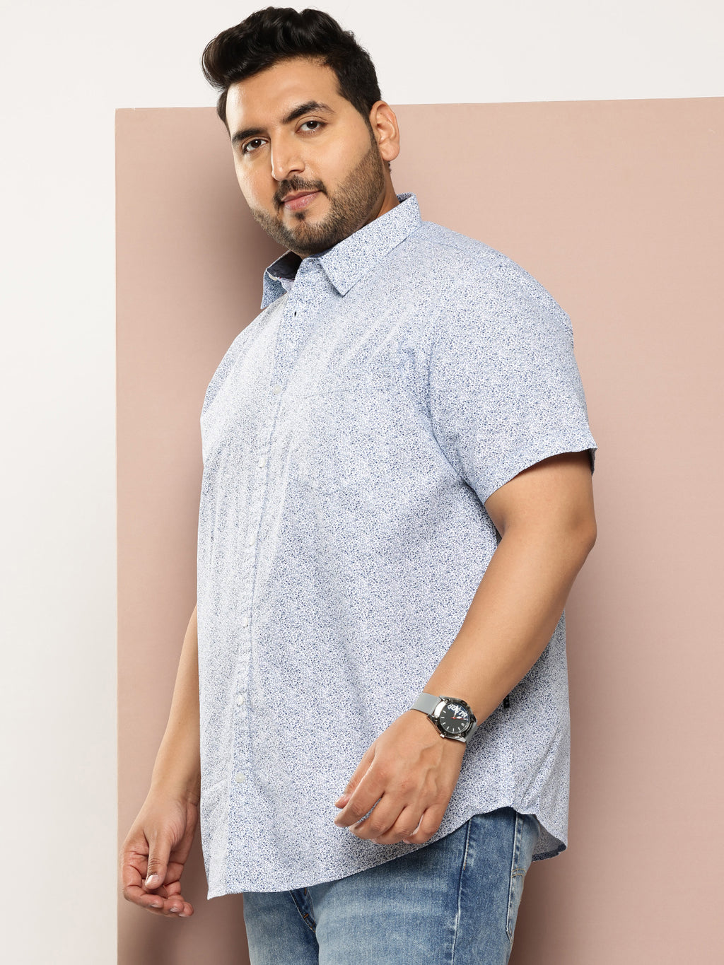 Thomas Scott Men Blue Plus Size Regular Fit Short Sleeves Floral Printed Woven Casual Shirt