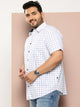 White Plus Size Regular Fit Short Sleeves Windowpane Checks Woven Casual Shirt For Men