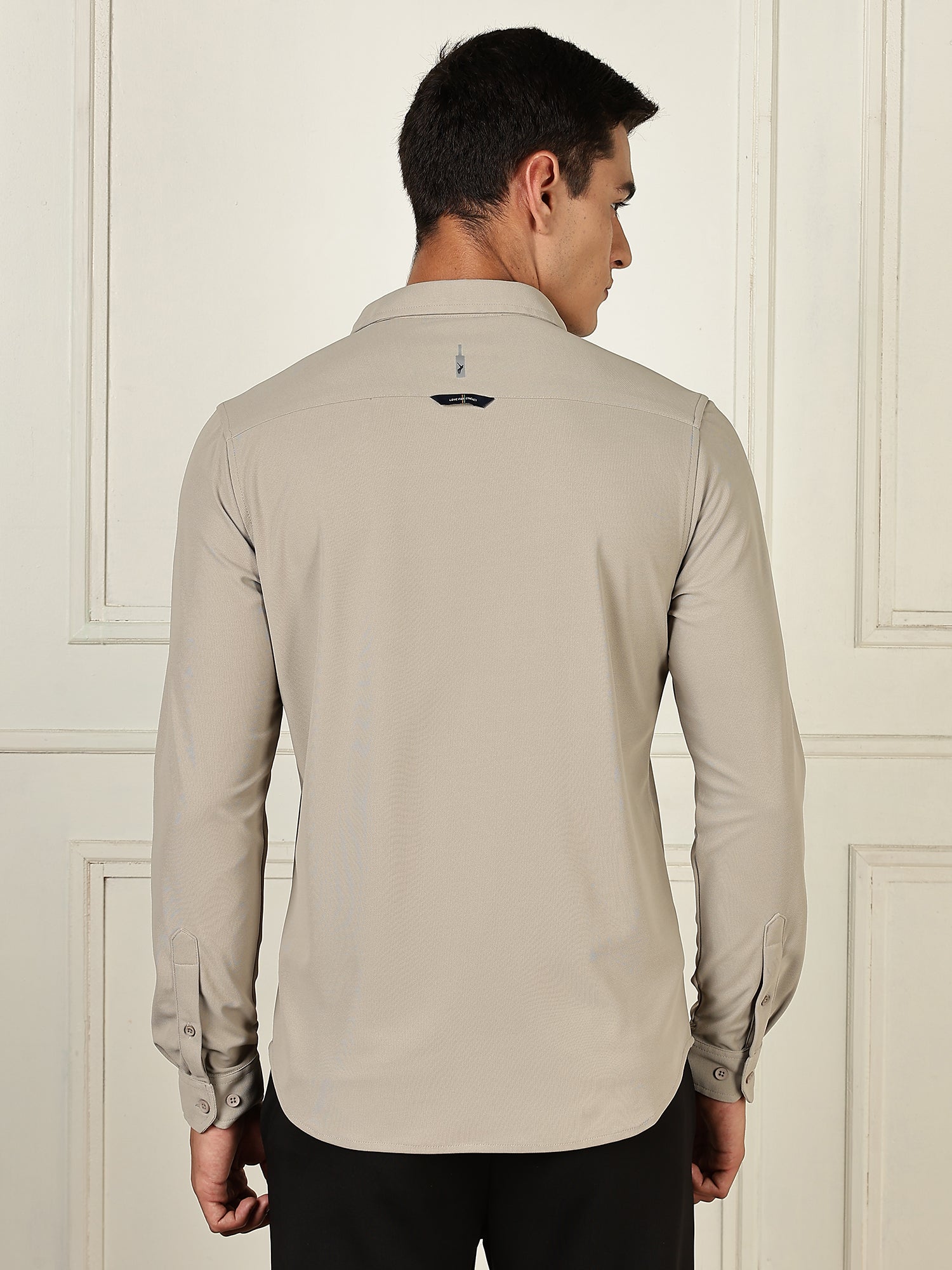 Thomas Scott Men Grey Premium Slim Fit Long Sleeves 4 Way Stretch CoolMax Knitted Casual Shirt