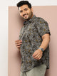 Thomas Scott Men Green Plus Size Regular Fit Short Sleeves Graphic Print Woven Casual Shirt