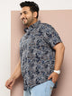 Thomas Scott Men Navy Plus Size Regular Fit Short Sleeves Graphic Print Woven Casual Shirt