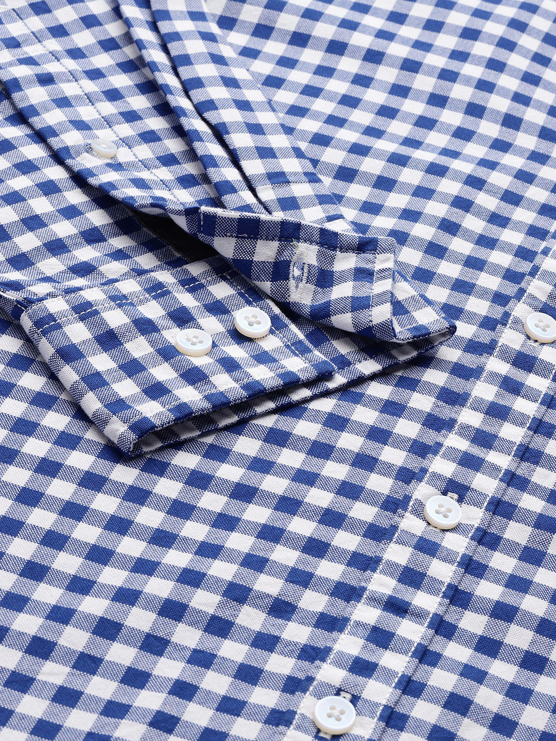 Thomas Scott Men RoyalBlue Plus Size Regular Fit Long Sleeves Gingham Checks Woven Casual Shirt