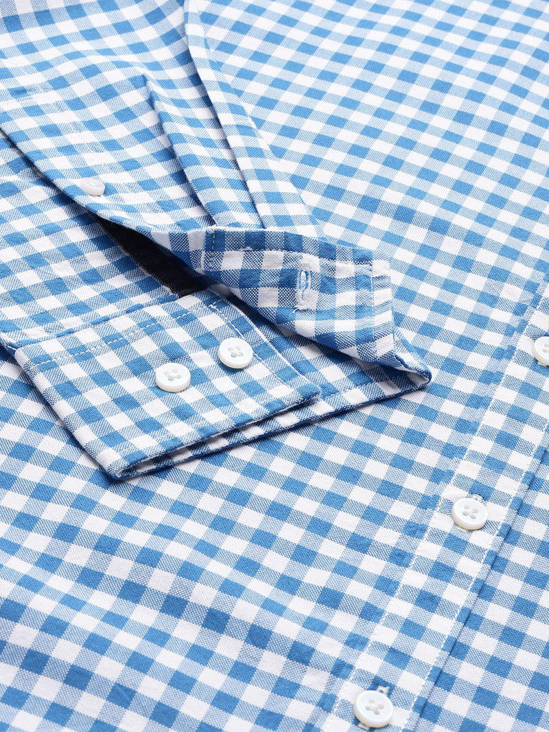Thomas Scott Men Blue Plus Size Regular Fit Long Sleeves Gingham Checks Woven Casual Shirt