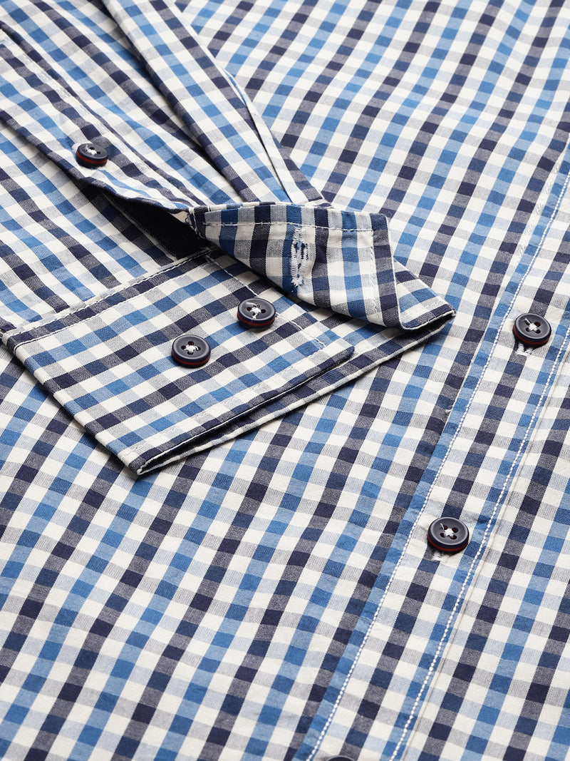 Thomas Scott Men Navy Plus Size Regular Fit Long Sleeves Gingham Checks Woven Casual Shirt