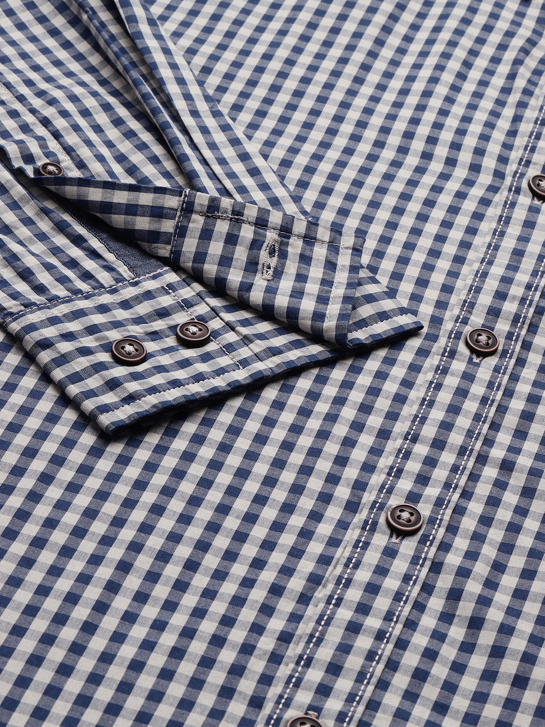 Thomas Scott Men Navy Plus Size Regular Fit Long Sleeves Gingham Checks Woven Casual Shirt