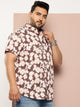 Thomas Scott Men Brown Plus Size Regular Fit Short Sleeves Floral Printed Woven Casual Shirt