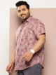 Thomas Scott Men Pink Plus Size Regular Fit Short Sleeves Spread Collar Floral Print Woven Casual Shirt