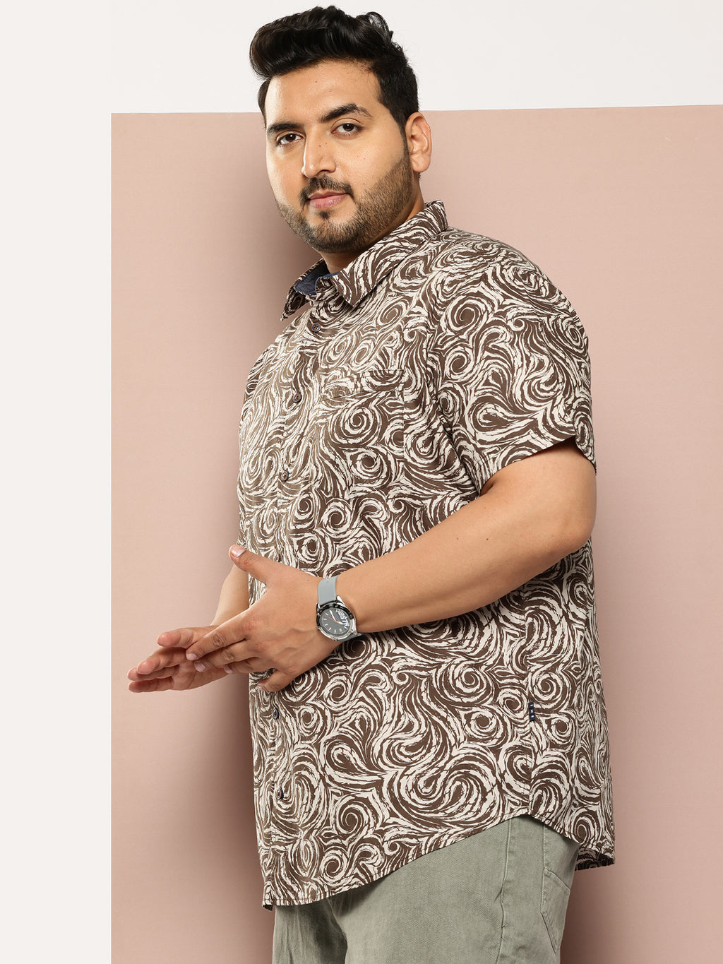 Thomas Scott Men Green Plus Size Regular Fit Short Sleeves Abstract Print Woven Casual Shirt