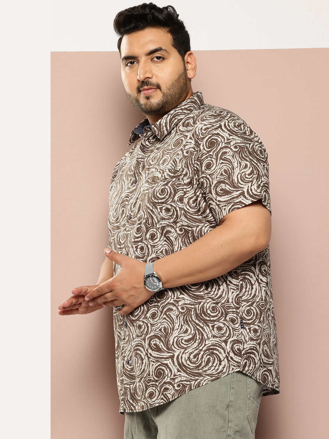 Thomas Scott Men Green Plus Size Regular Fit Short Sleeves Abstract Print Woven Casual Shirt