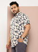 Thomas Scott Men Grey Plus Size Regular Fit Short Sleeves Floral Printed Woven Casual Shirt