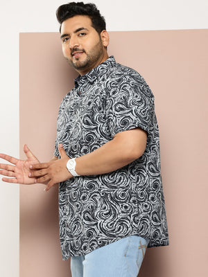 Thomas Scott Men Navy Plus Size Regular Fit Short Sleeves Abstract Print Woven Casual Shirt