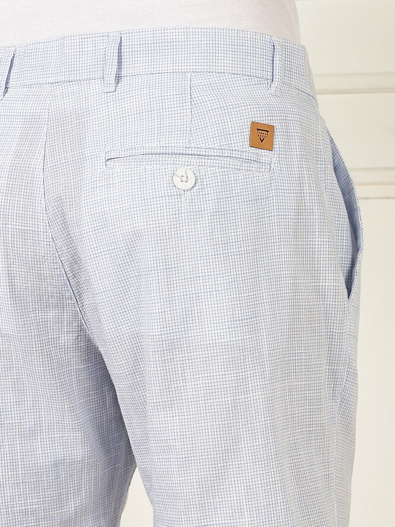 Thomas Scott Men Blue Mid-Rise Straight Fit Micro Checks Woven Linen Shorts