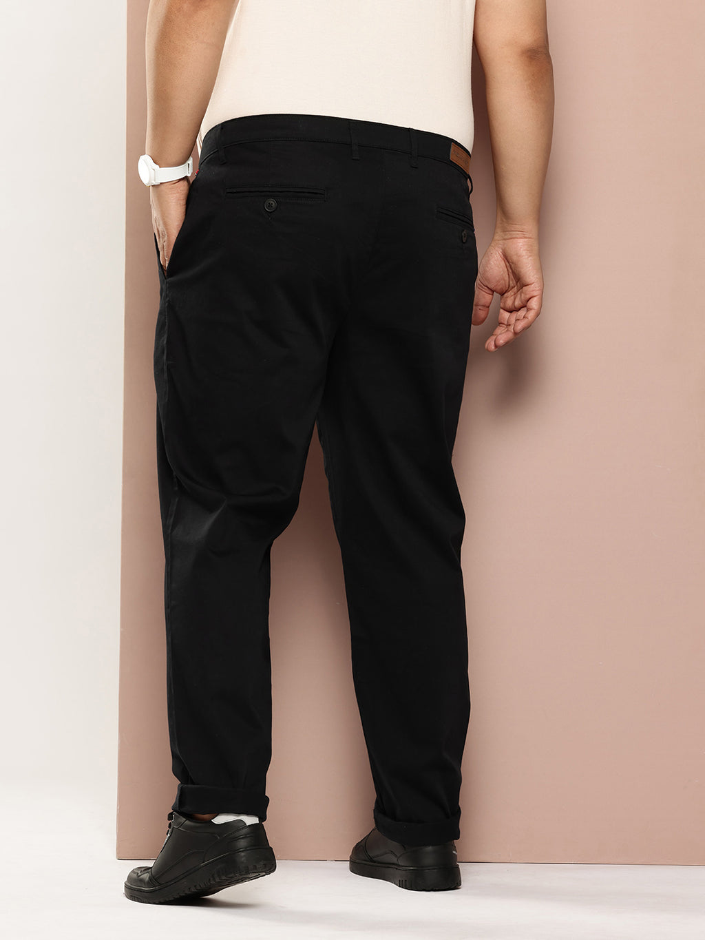 Thomas Scott Men Black Plus Size Mid-Rise Regular Fit Woven Chinos Trouser