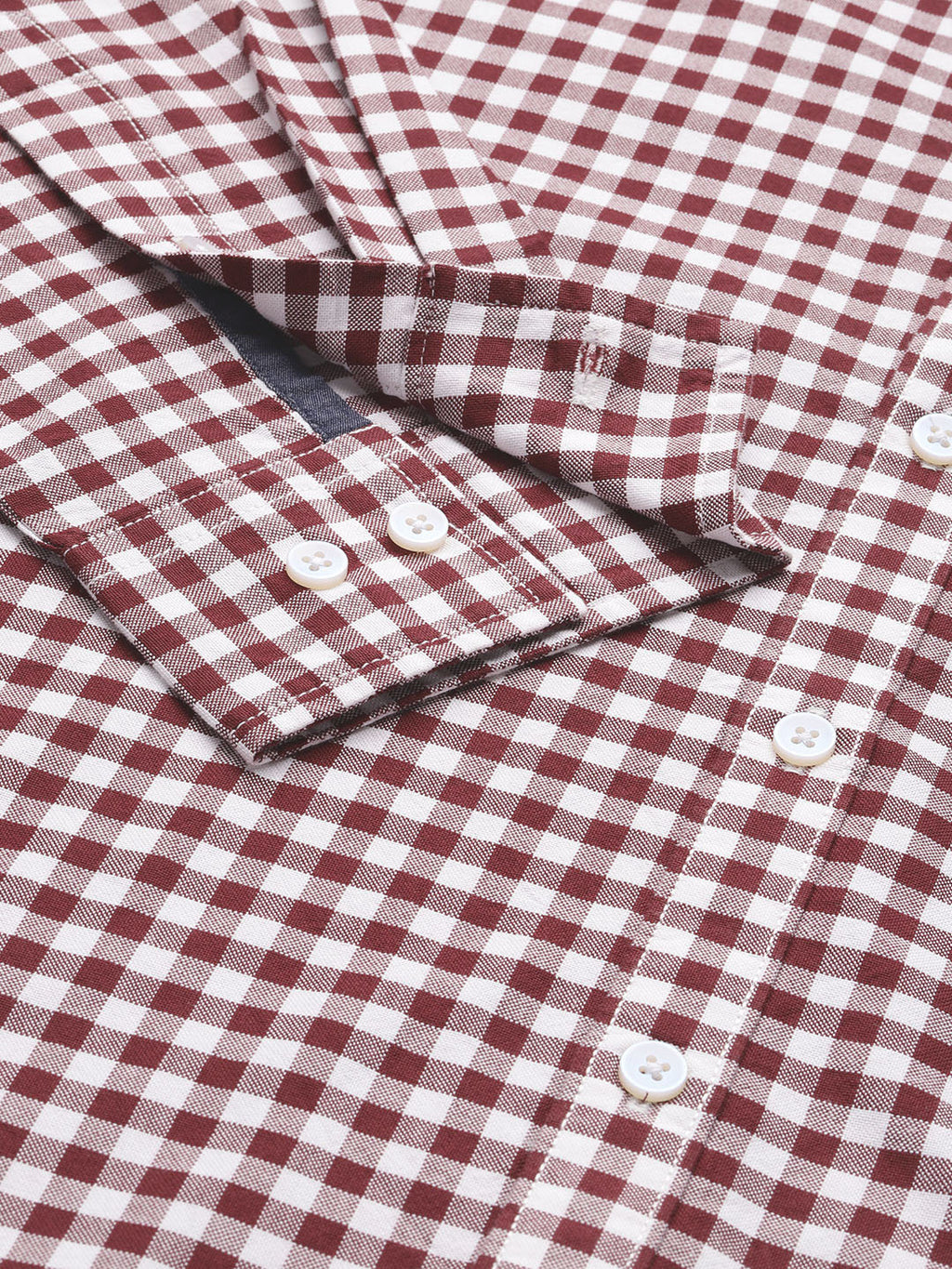 Thomas Scott Men Maroon Plus Size Regular Fit Long Sleeves Gingham Checks Woven Shirt