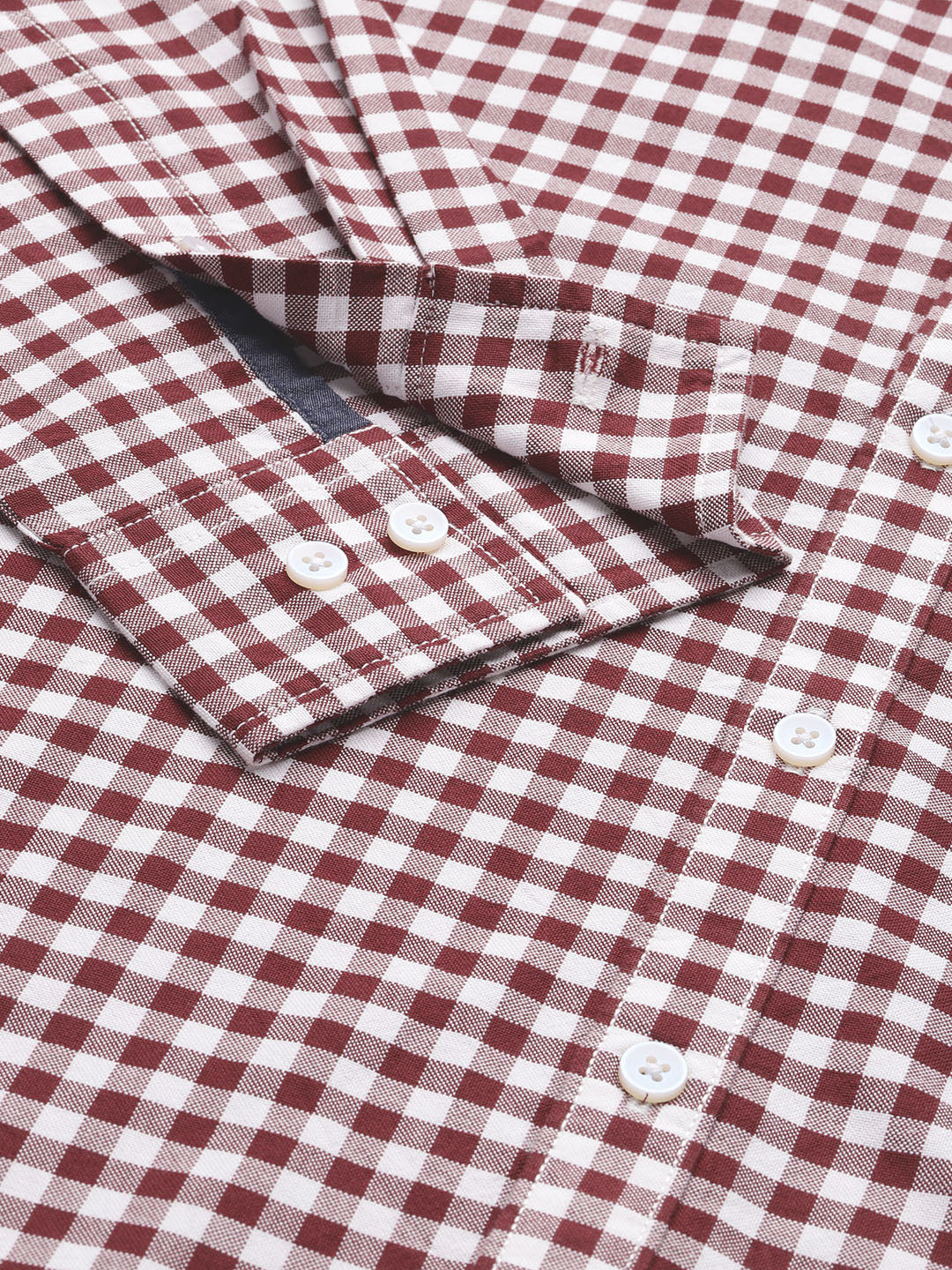 Thomas Scott Men Maroon Plus Size Regular Fit Long Sleeves Gingham Checks Woven Shirt