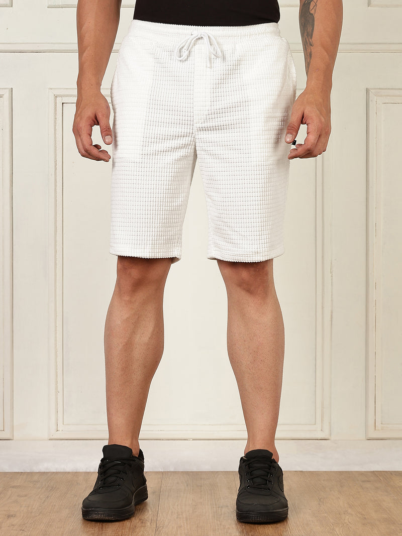 Thomas Scott Men White Mid-Rise Regular Fit Self Design Knee Length Knitted Shorts