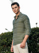 Thomas Scott Men Olive Slim Fit Long Sleeves Horizontal Stripes Casual Shirt