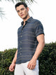 Thomas Scott Men Peacock Slim Fit Short Sleeves Horizontal Stripes Woven Casual Shirt
