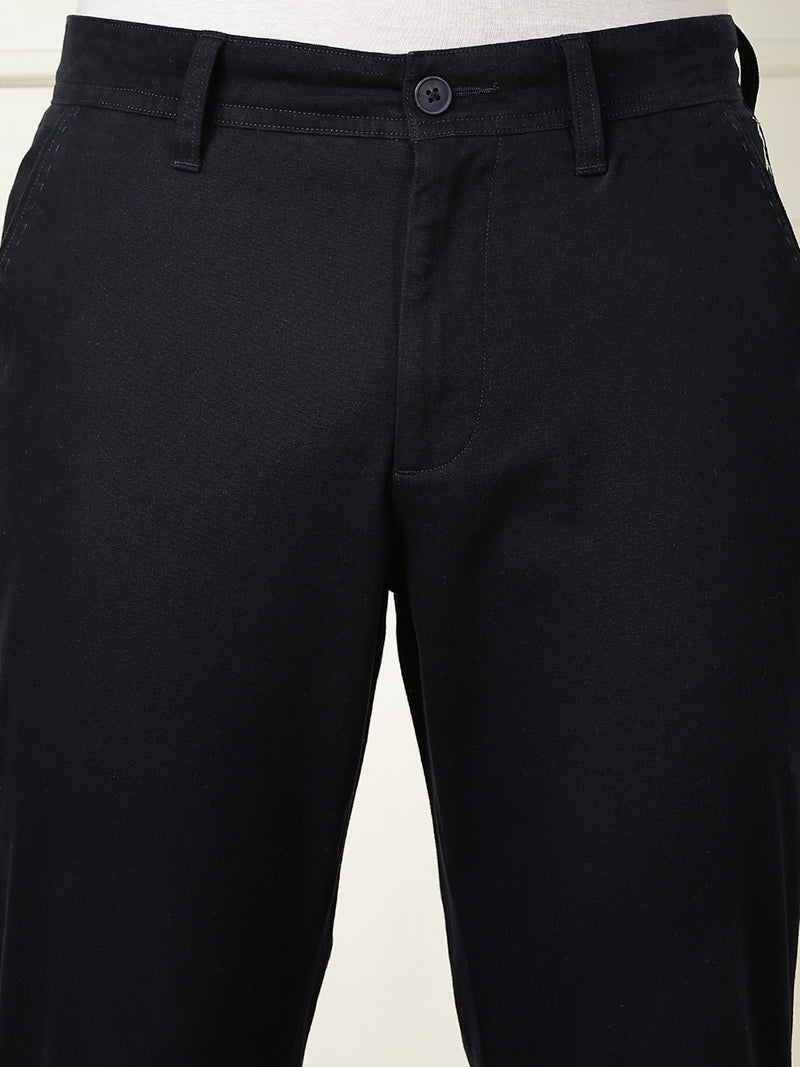 Thomas Scott Men Navy Mid-Rise Straight Fit Solid Woven Chinos Trouser